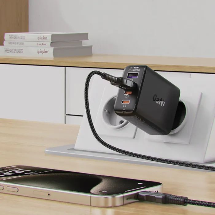 Зарядний пристрій Acefast 4xUSB 45W (2xUSB-C+2xUSB-A) Gan A61 Fast Charger Black (6974316282754) зображення 7