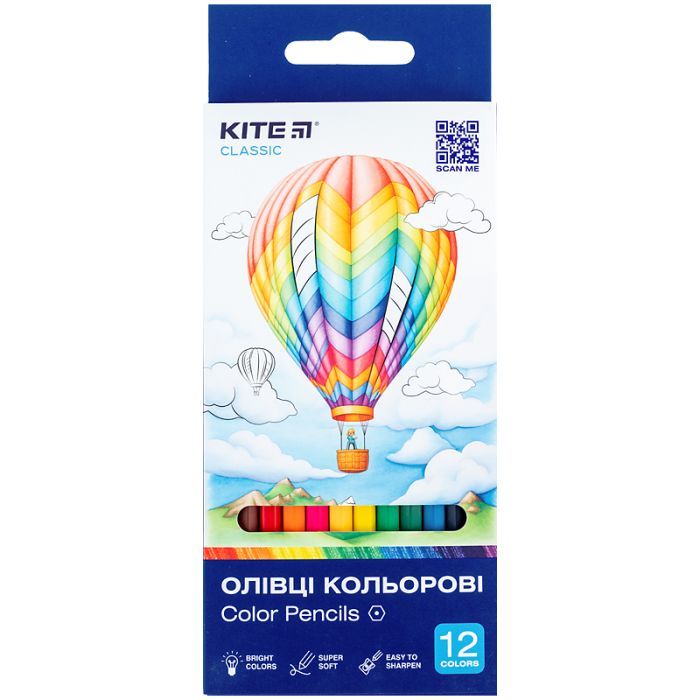 Карандаши цветные Kite Classic 12 кольорів (K-051)