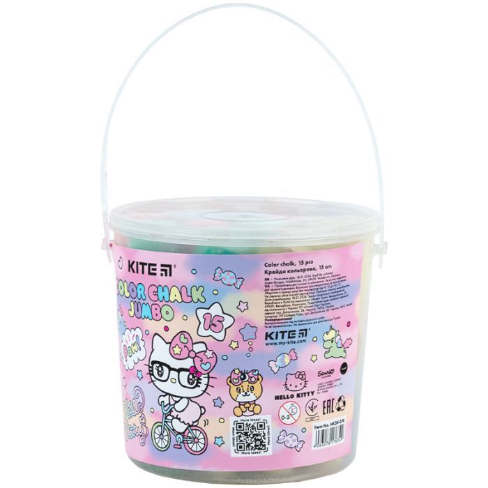 Мел Kite цветные Jumbo Hello Kitty, 15 штук в ведерке (HK24-074)
