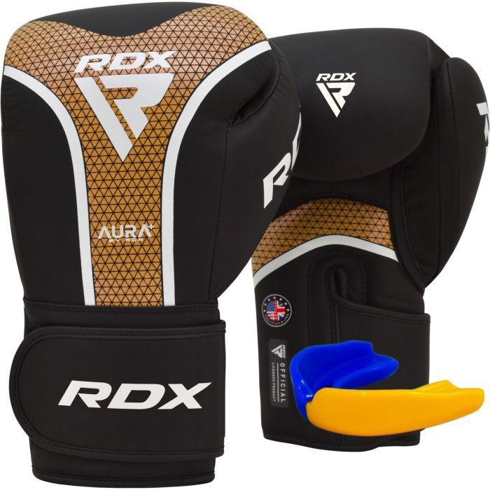 Боксерские перчатки RDX Aura Plus T-17 Black Golden 10 унцій (BGR-T17BGL-10OZ+)