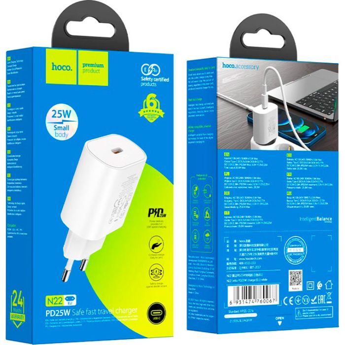 Зарядное устройство HOCO N22 Jetta USB-C PD25W White (6931474760067) изображение 5