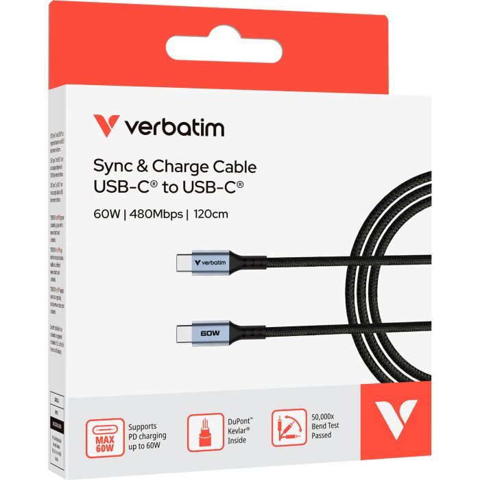 Дата кабель USB-C to USB-C 1.2m 60W black Verbatim (31845) зображення 3