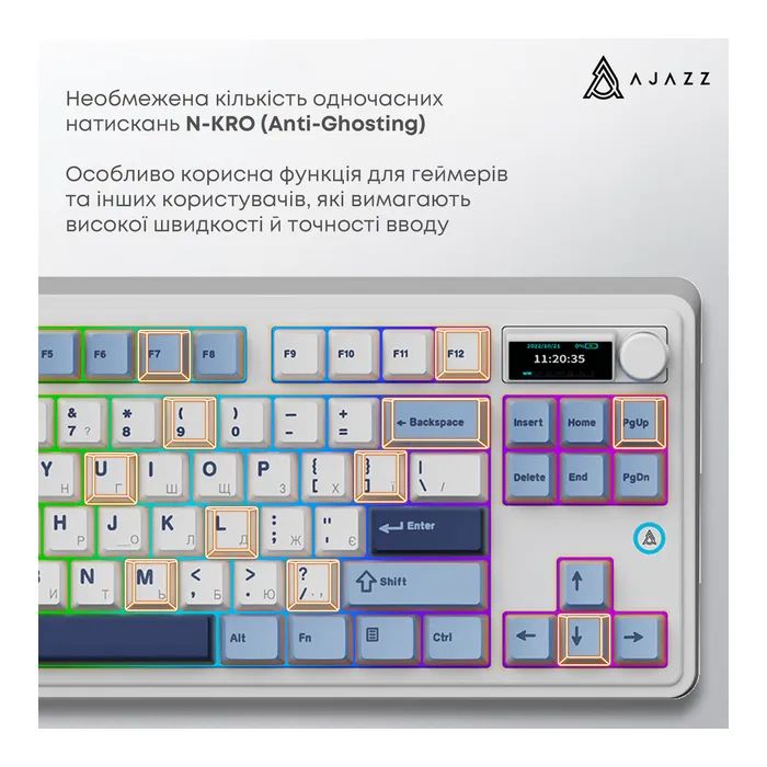 Клавиатура Ajazz AK870 PLUS Murad Switch RGB Wireless/Bluetooth/USB White (AK870-MU-BWD) изображение 11 Клавиатура Ajazz AK870 PLUS Murad Switch RGB Wireless/Bluetooth/USB White (AK870-MU-BWD) изображение 11
