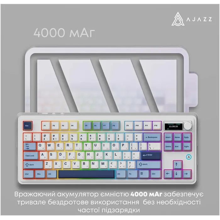 Клавиатура Ajazz AK870 PLUS Murad Switch RGB Wireless/Bluetooth/USB White (AK870-MU-BWD) изображение 6 Клавиатура Ajazz AK870 PLUS Murad Switch RGB Wireless/Bluetooth/USB White (AK870-MU-BWD) изображение 6