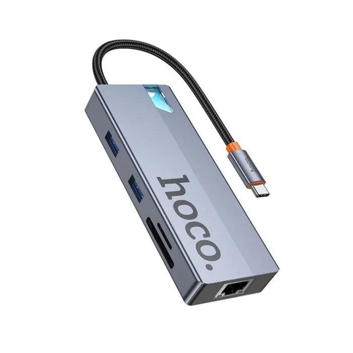 Концентратор HOCO HB52 USB-C to HDMI + RJ45 + SD + TF + PD + USB-C 3.0 + 2xUSB 3.0 Space Gray (6942007647311)
