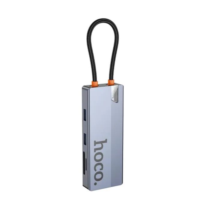 Концентратор HOCO HB52 USB-C to HDMI + RJ45 + SD + TF + PD + USB-C 3.0 + 2xUSB 3.0 Space Gray (6942007647311) зображення 3