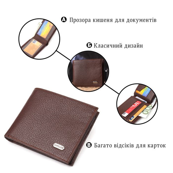 Гаманець Canpellini З натуральної шкіри Флотар Коричневий (21586) зображення 4