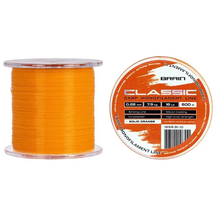 Леска Brain Classic Carp Line (solid orange) 600m 0.28mm 18lb 7.9kg (1858.81.10)