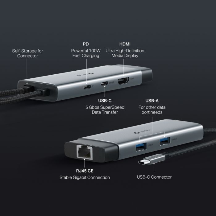 Концентратор TP-Link USB 3.0 6-in-1 2xUSB 3.0 + 1xUSB-C + 1xHDMI + 1xRJ45 + PD 100W (UH6120C) изображение 2