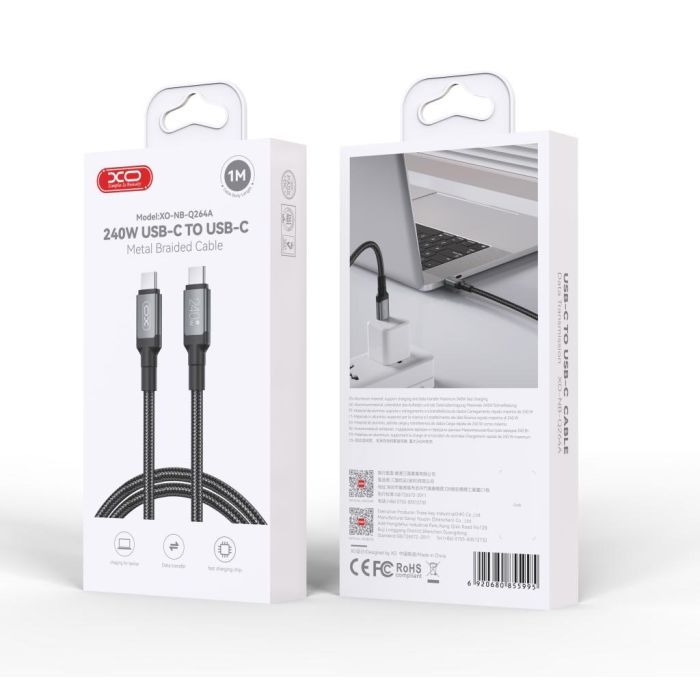Дата кабель USB-C to USB-C 1.0m 240W black XO (NBQ264A_С_Black) зображення 8