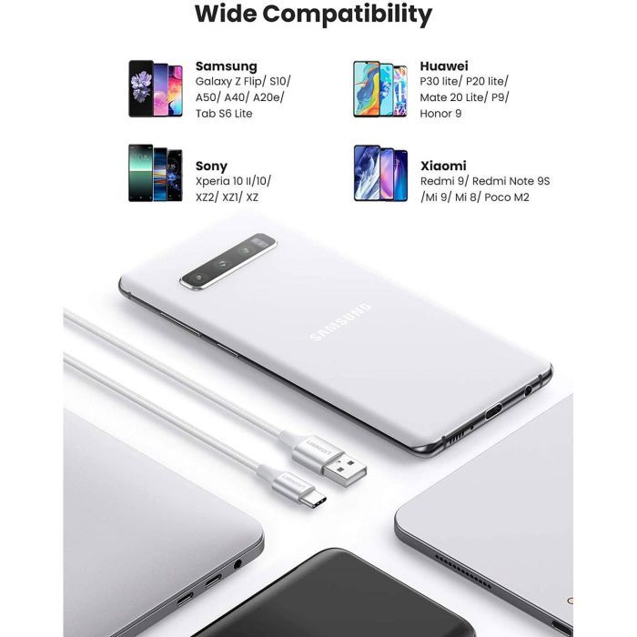 Дата кабель USB 2.0 AM to USB-C 0.5m 3A US288 white Ugreen (60130) изображение 5