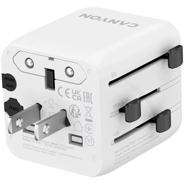 Перехідник Canyon Travel Adapter OnTour One EU/UK/US/AUS White (CNS-TA1005W) зображення 3