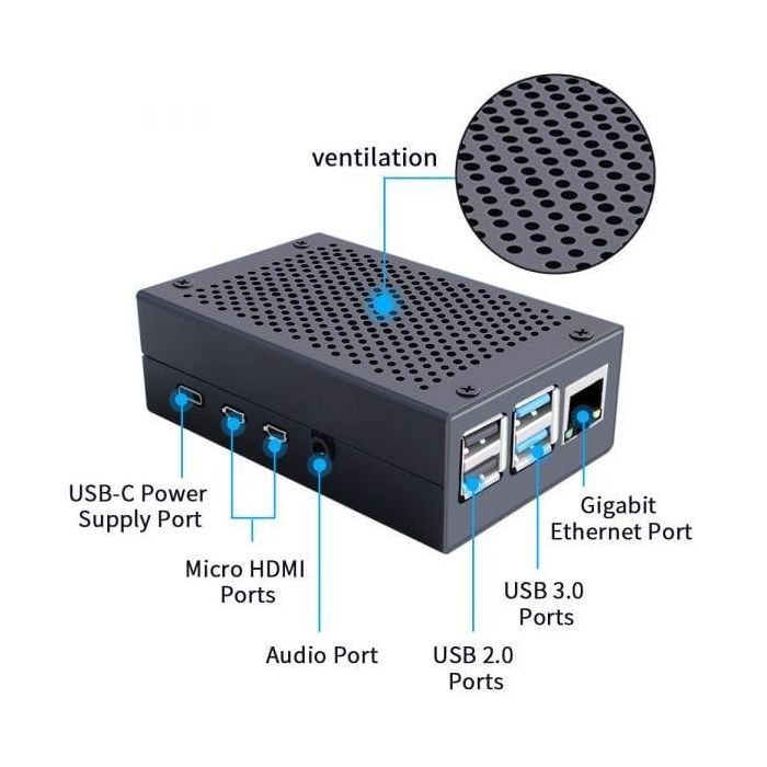 Корпус для Мікро ПК Pi HUT Raspberry Pi 4 aluminum black (102501) зображення 3