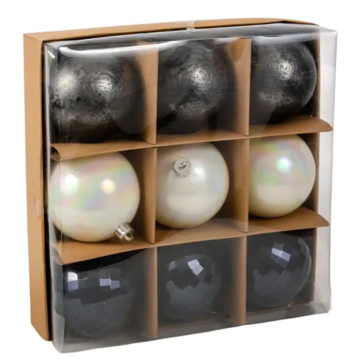 Ялинкова іграшка Chomik пластикові кульки 9 шт, 8см, графіт з перламутром (5900779853041)