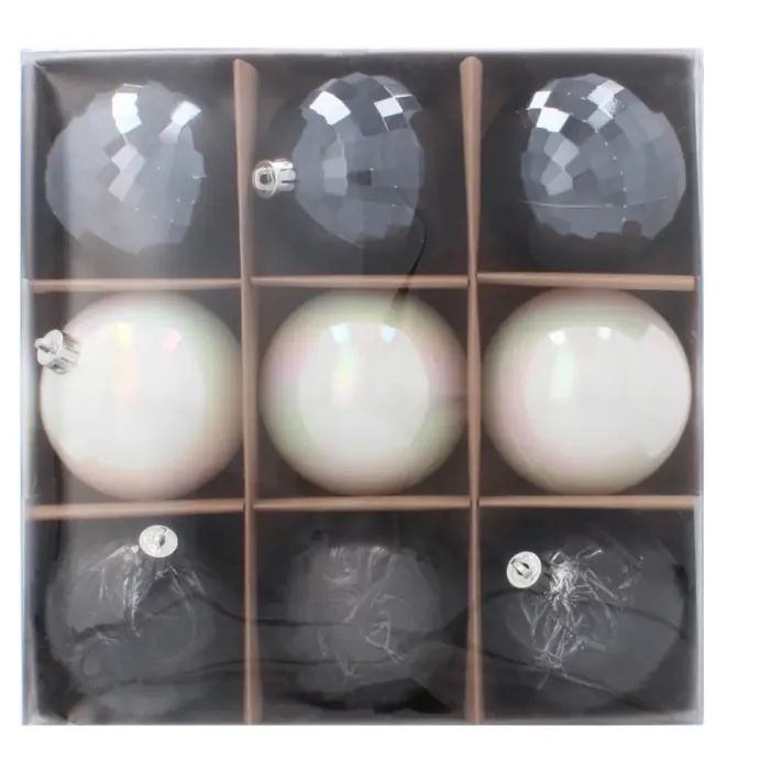 Ялинкова іграшка Chomik пластикові кульки 9 шт, 8см, графіт з перламутром (5900779853041) зображення 6