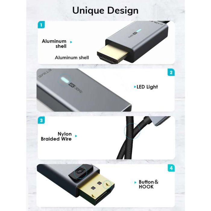 Кабель мультимедийный DisplayPort M to HDMI M 1.8m 4K30Hz Cabletime (CA915323) изображение 2