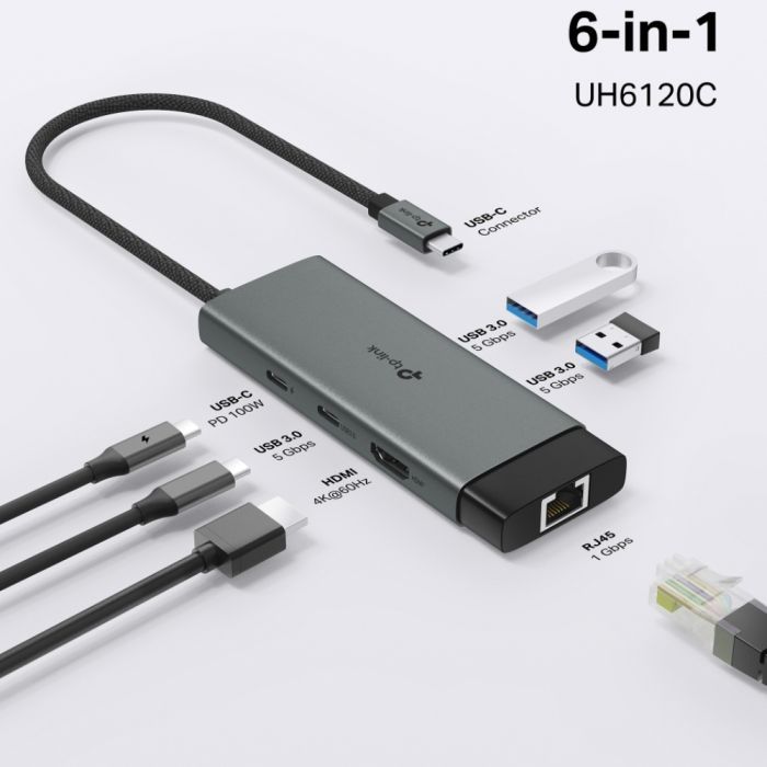 Порт-репликатор TP-Link USB Type-C 6-в-1 (UH6120C) изображение 4