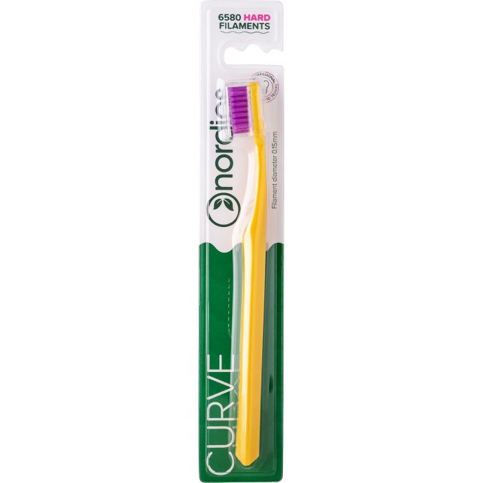 Зубна щітка Nordics 6580 Expert Curve Hard Жовта з фіолетовою щетиною (3800501908716)
