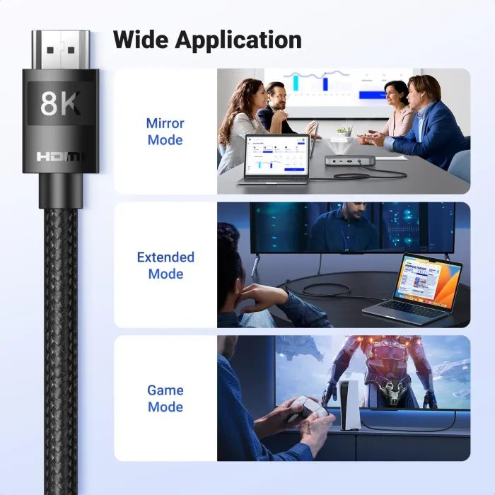 Кабель мультимедийный HDMI M to HDMI M 10.0m 8K60Hz 48Gbps braided Ugreen (95966) изображение 8
