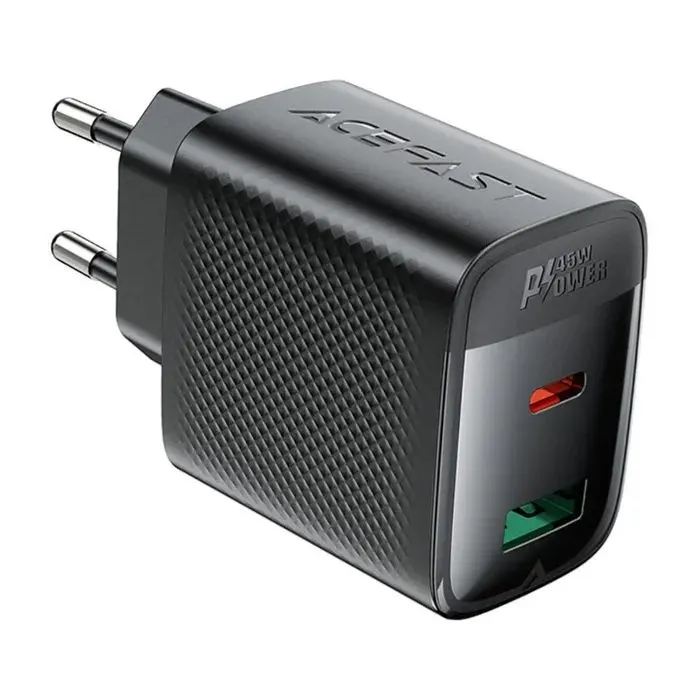 Зарядное устройство Acefast A106 1xUSB-C PD45W + 1xUSB QC3.0 GaN black (6974316284031) изображение 2