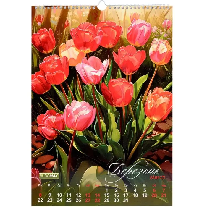 Календарь Buromax настенный А3 2027 год, 1 пружина, Flowers (BM.210604) изображение 4