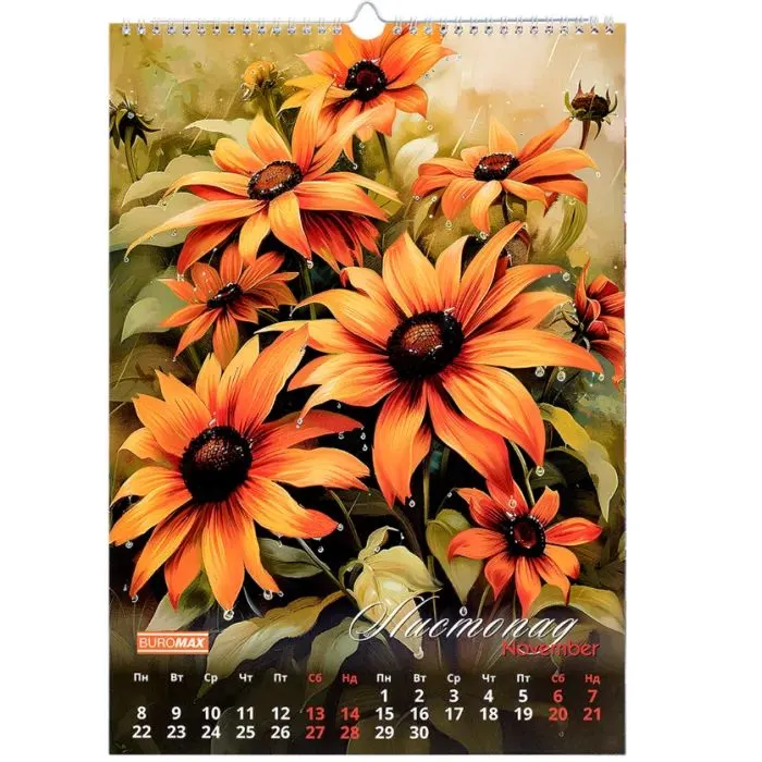 Календарь Buromax настенный А3 2027 год, 1 пружина, Flowers (BM.210604) изображение 6