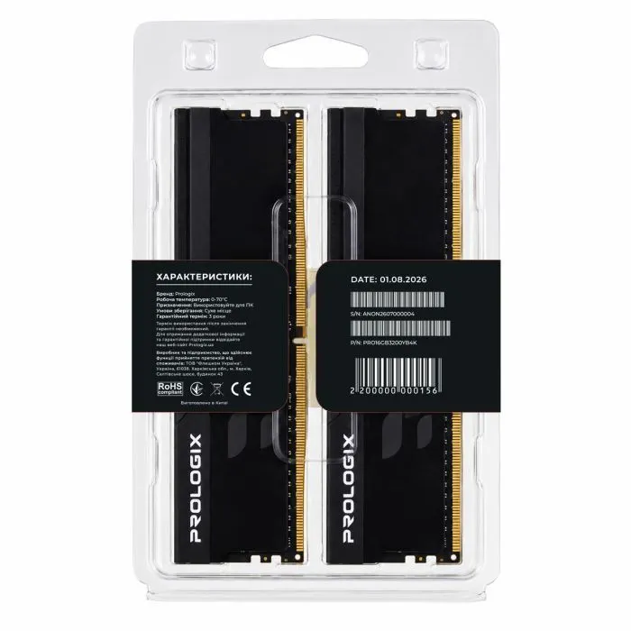 Модуль памяти для компьютера DDR4 16GB (2x8GB) 3200 MHz Onyx Black Prologix (PRO16GB3200YB4K) изображение 5