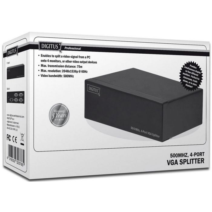 Сплиттер Digitus VGA Splitter 500MHz (HDSUB 15/M * 4, HDSUB 15/F * 1) (DS-42110) изображение 5