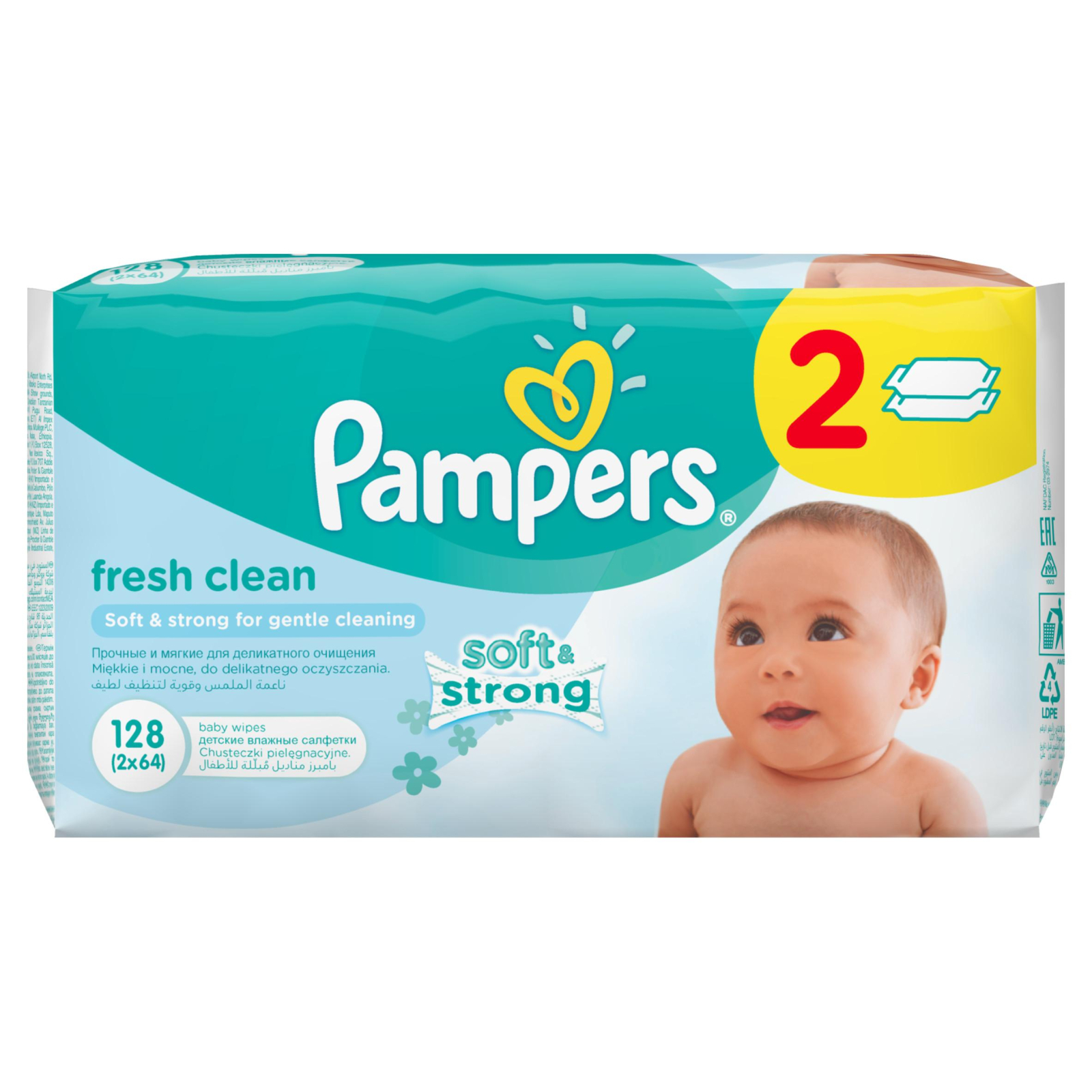 Дитячі вологі серветки Pampers Baby Fresh Clean Duo 2х64шт (4015400439202) зображення 2