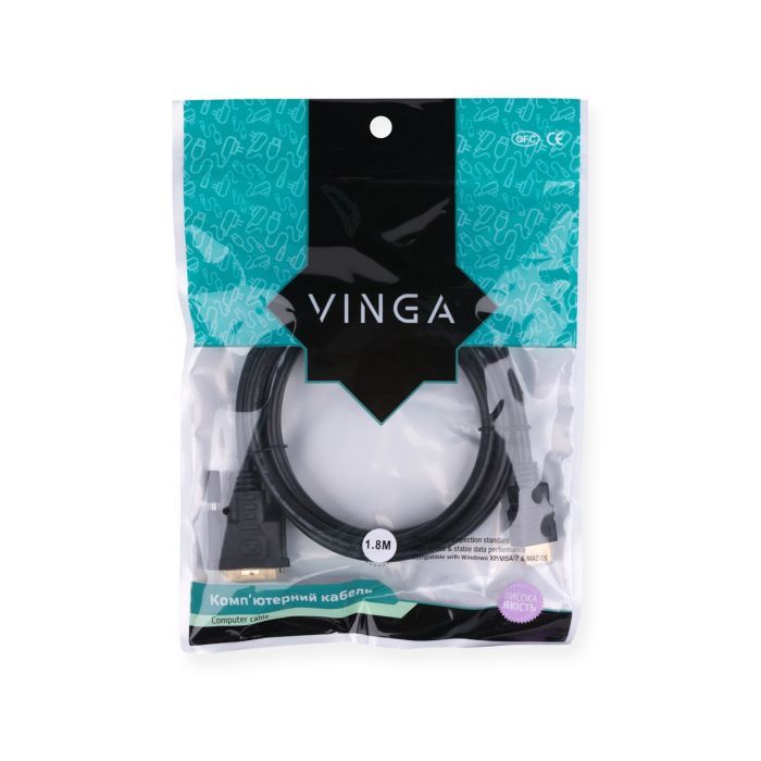 Кабель мультимедийный HDMI M to DVI M 1.8m 24+1pin Vinga (HDMIDVI01-1.8) изображение 3