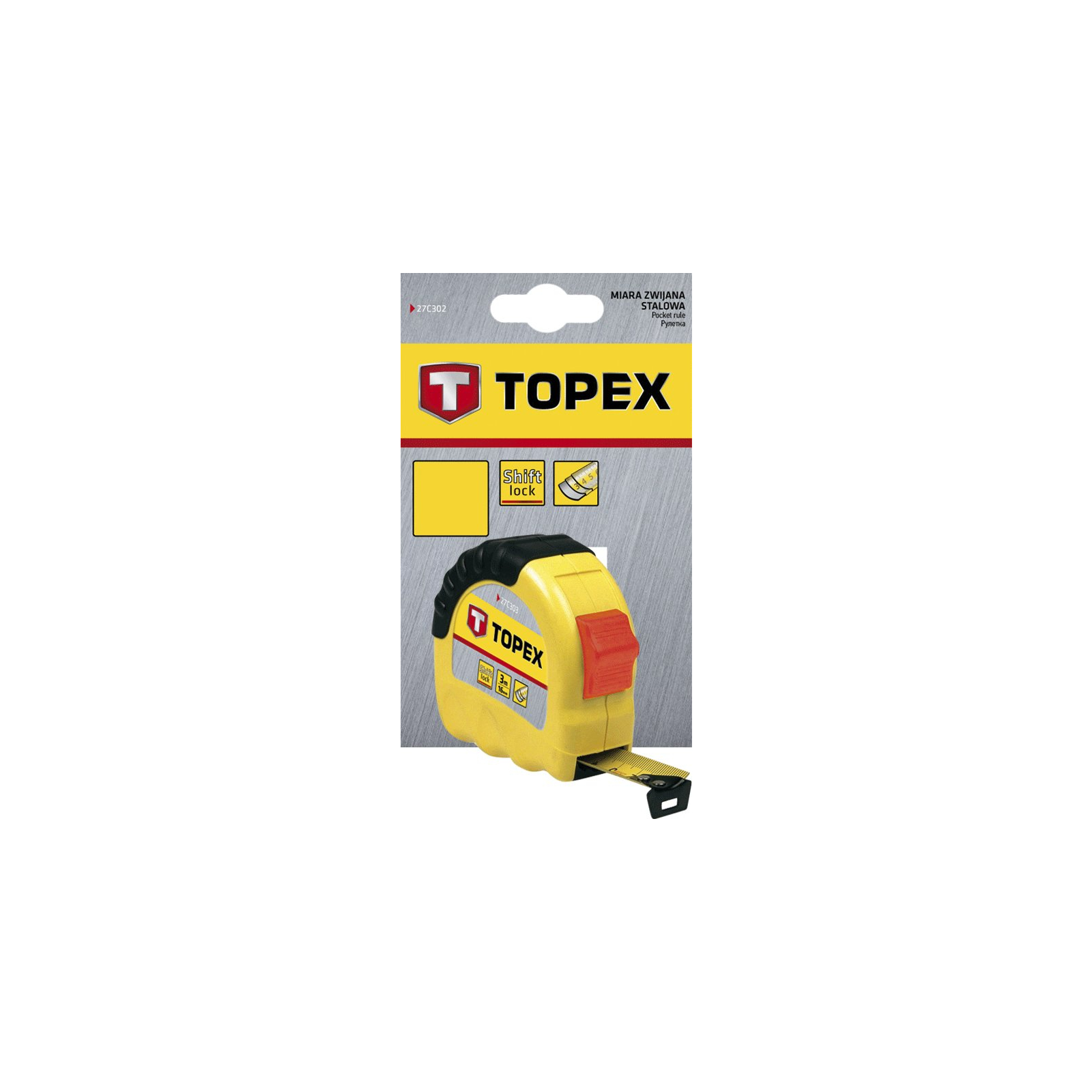 Рулетка Topex стальная лента 3 м x 16 мм (27C303) изображение 2