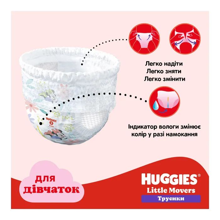 Подгузники Huggies Little Movers/Pants 5 (12-17 кг) для девочек 96 шт (5029054568170) изображение 11