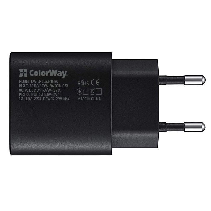 Зарядний пристрій ColorWay Power Delivery Port PPS USB Type-C (25W) black (CW-CHS033PD-BK) зображення 2