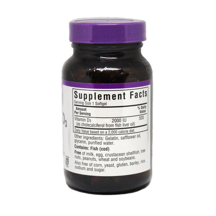 Витамин Bluebonnet Nutrition Витамин D3 2000IU, 100 желатиновых капсул (BLB0317) изображение 2