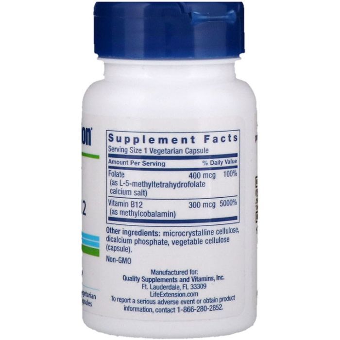 Витамин Life Extension Фолат и B12, BioActive Folate & Vitamin B12, 90 Вегетарианс (LEX-18429) изображение 2