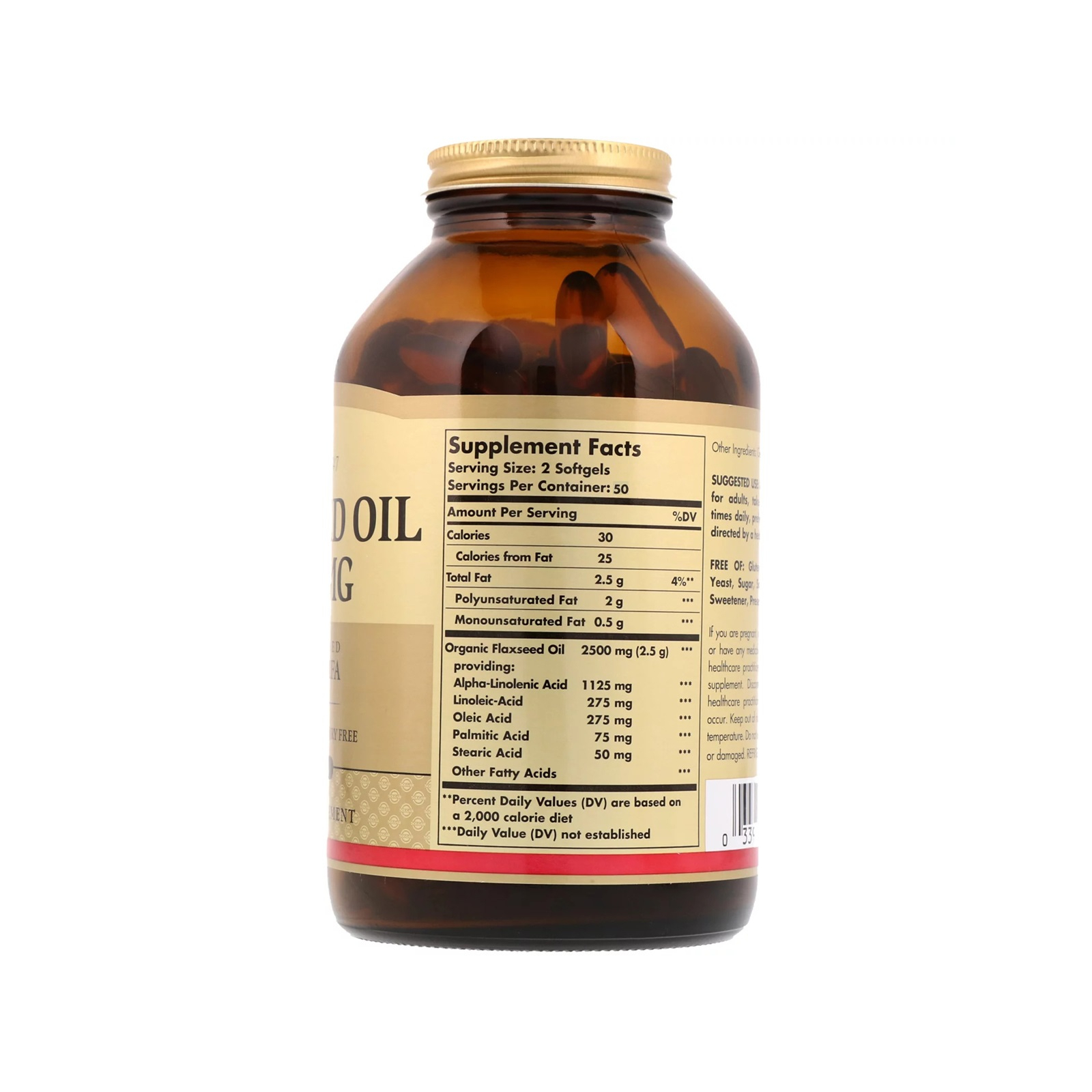 Травы Solgar Льняное Масло, Flaxseed Oil, 1250 мг, 100 гелевых капсул (SOL01070) изображение 2