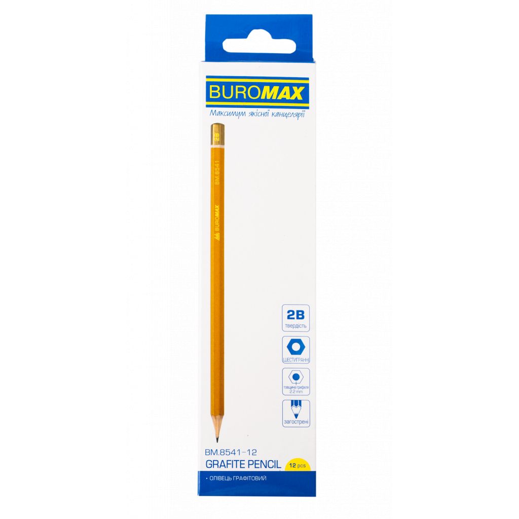 Олівець графітний Buromax Professional 2B без гумки Жовтий (BM.8541-12) зображення 2