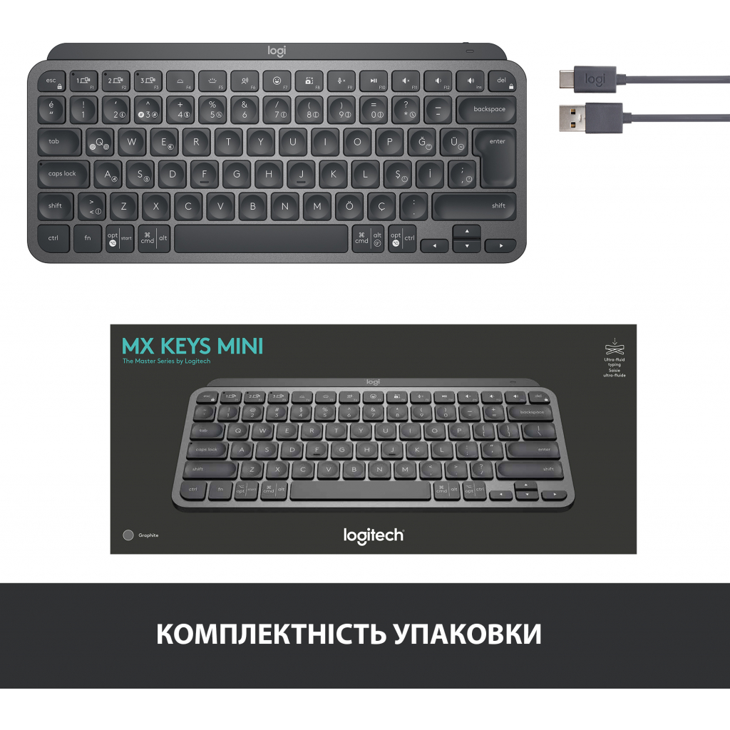 Клавиатура Logitech MX Keys Mini Wireless Illuminated Graphite (920-010501) изображение 8