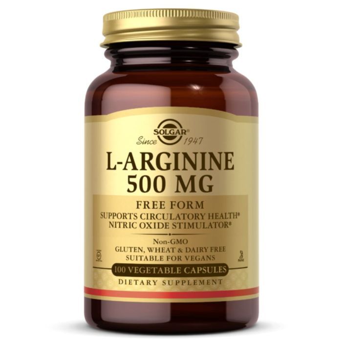 Аминокислота Solgar L-Аргинин 500 мг, L-Arginine, 100 вегетарианских капсул (SOL00141)