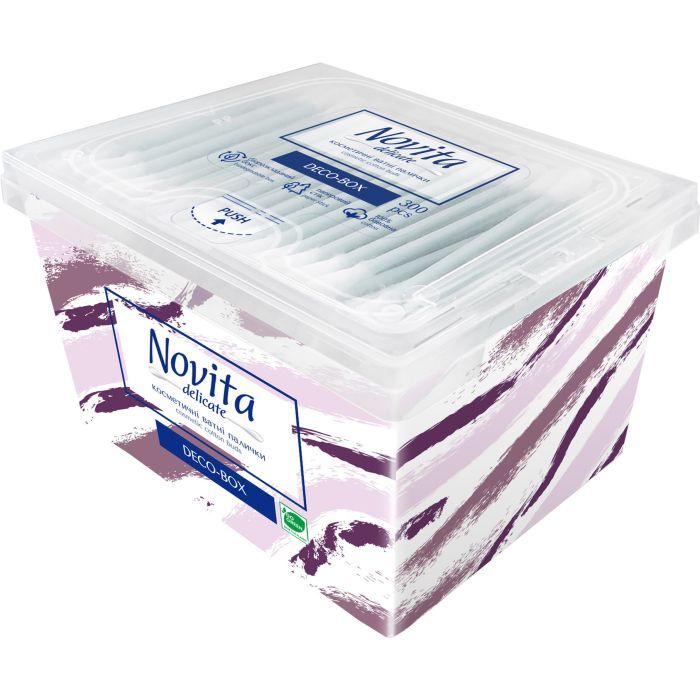 Ватные палочки Novita Delicate Deco-box в квадратной коробке 300 шт. (4823071643909)