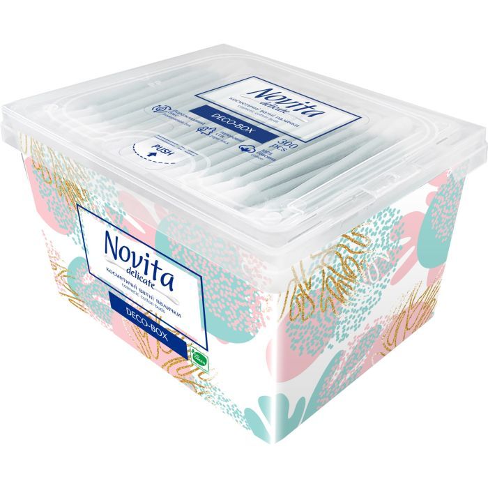 Ватные палочки Novita Delicate Deco-box в квадратной коробке 300 шт. (4823071643909) изображение 2