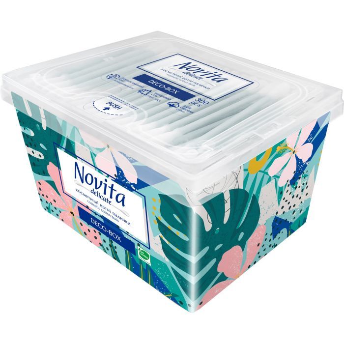Ватные палочки Novita Delicate Deco-box в квадратной коробке 300 шт. (4823071643909) изображение 3