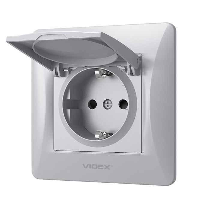 Розетка Videx BINERA 1ая с заземлением и крышкой серебр (VF-BNSK1GС-SS) изображение 2