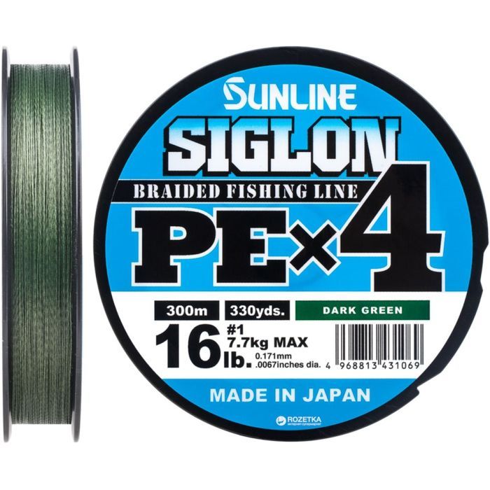 Шнур Sunline Siglon PE н4 300m 1.0/0.171mm 16lb/7.7kg Dark Green (1658.09.46)
