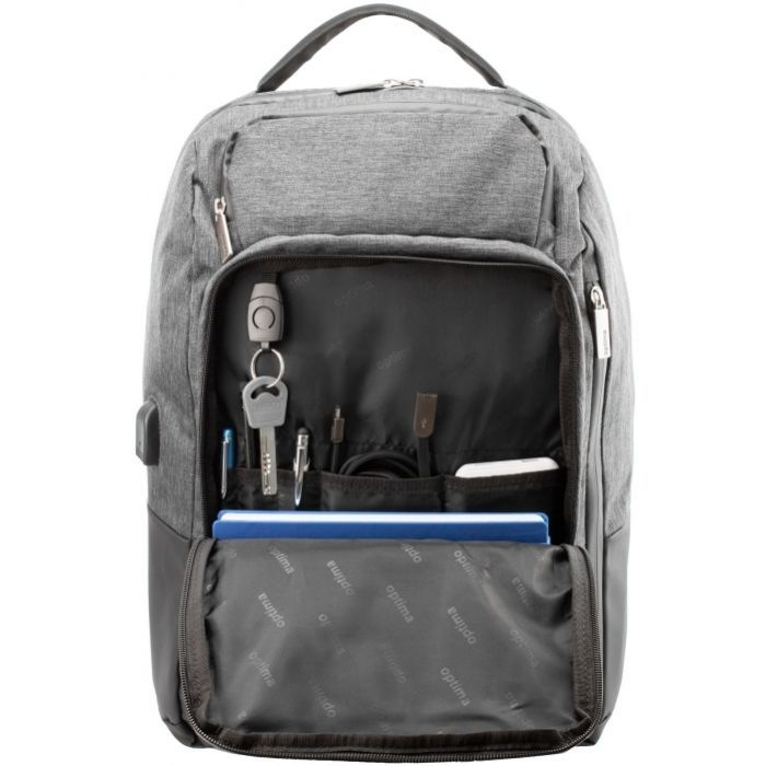 Рюкзак шкільний Optima 18" USB Techno унісекс 0.7 кг 26-35 л Сірий (O96913-03) зображення 2