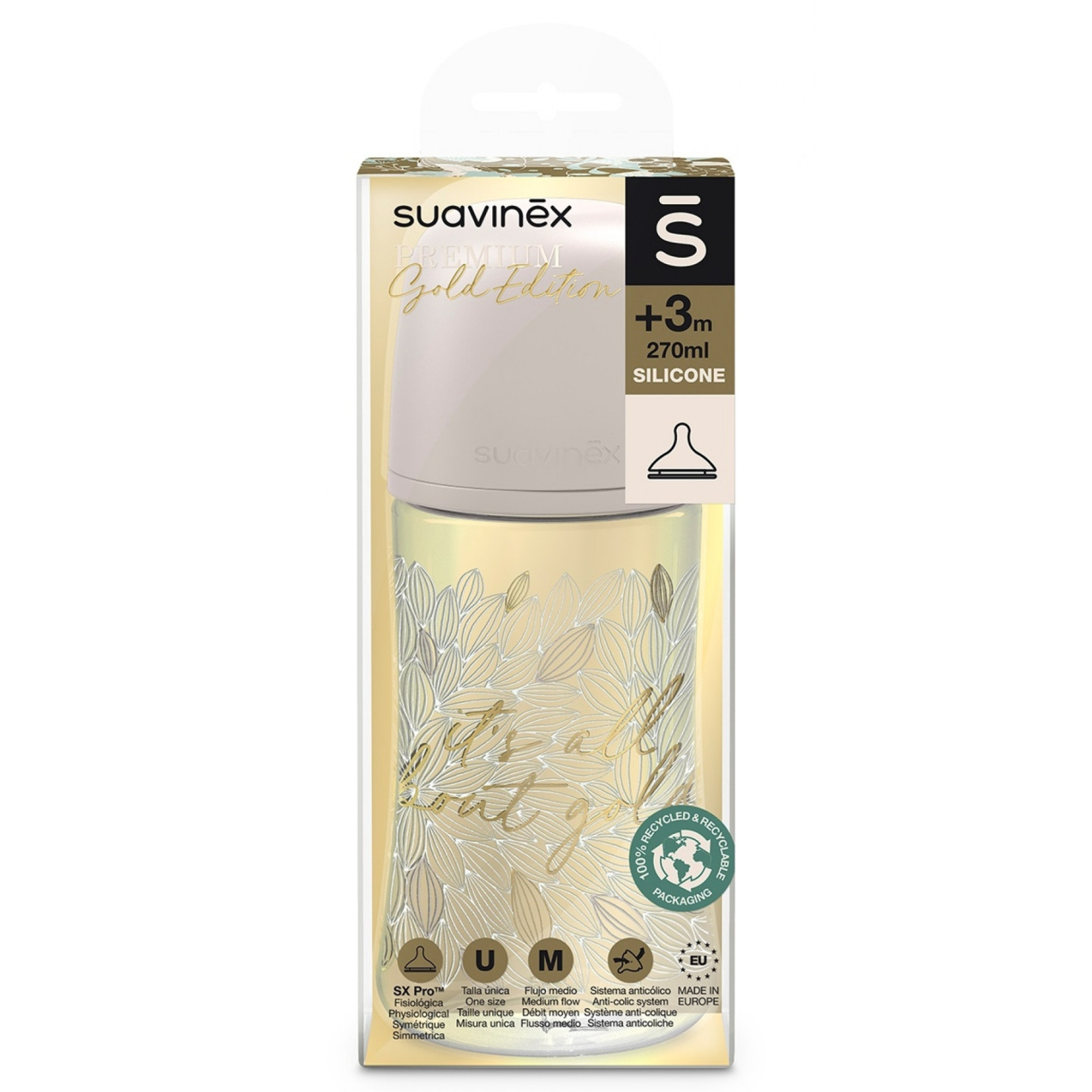 Бутылочка для кормления Suavinex Gold Edition, медленный поток, 150 мл, голубая (307869) изображение 3