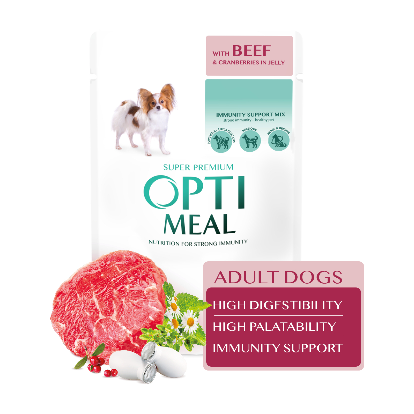 Влажный корм для собак Optimeal с говядиной и клюквой в желе 100 г (4820215369626) изображение 2