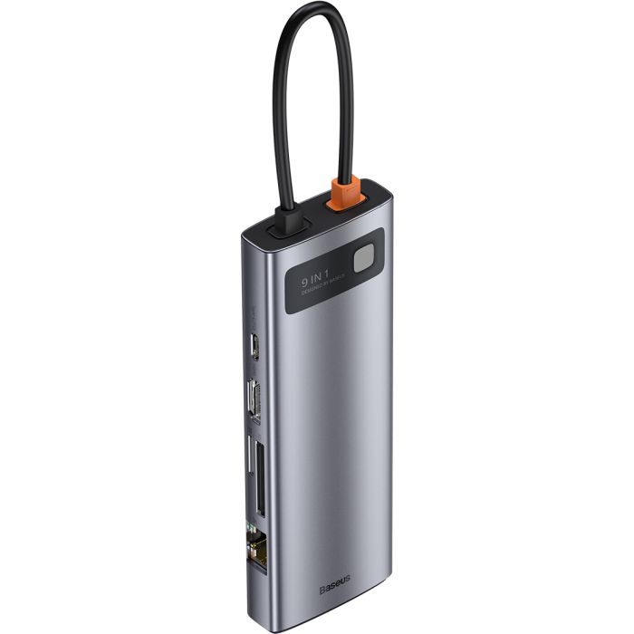 Концентратор Baseus USB3.1 Type-C to USB C(PD)100W/HDMI 4K 30Hz/VGA/USB3.2/RJ45/SD+TF,9in1 Grey (CAHUB-CU0G) изображение 5