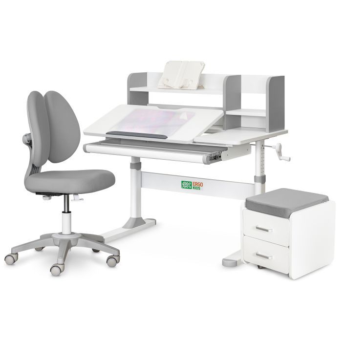 Парта с креслом ErgoKids (L) + тумба (TH-330 + Y-412 Lite + BD C3_GREY)