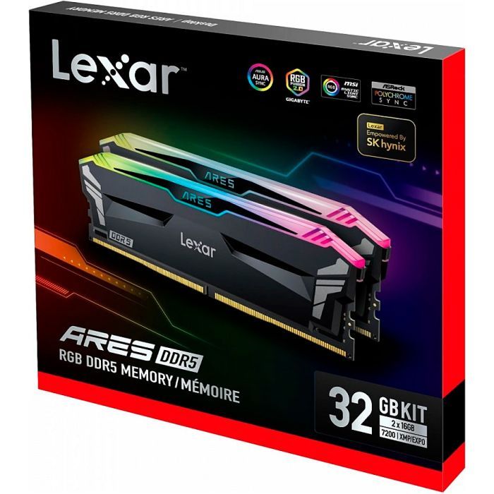 Модуль пам'яті для комп'ютера DDR5 32GB (2x16GB) 7200 MHz Ares RGB Black Lexar (LD5U16G72C34LA-RGD) зображення 5